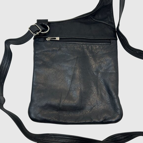 Black Faux Leather Crossbody Sling Bag Travel Utility Chest Pack Messenger Purse - Picture 2 of 8